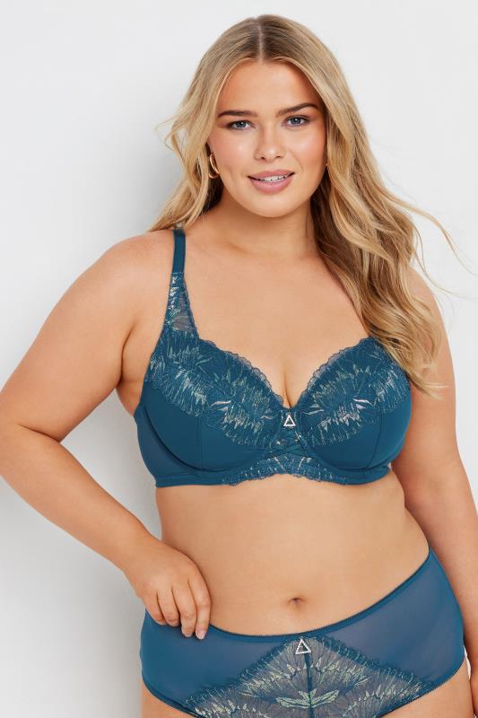 Yours YOURS Curve Green Iridescent Lace Underwired Bra