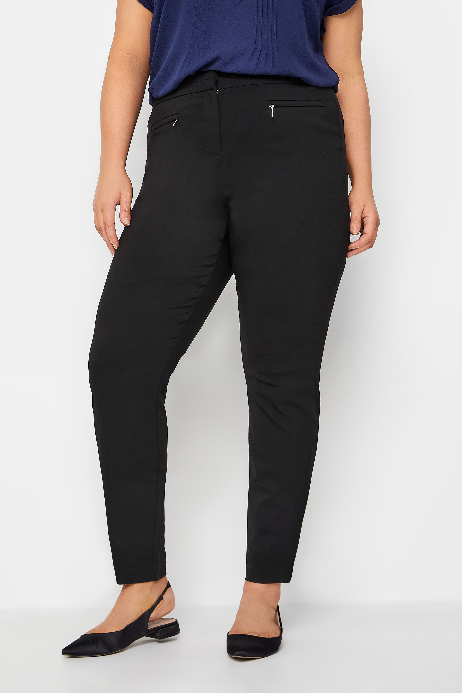 Evans Evans Black Slim Leg Zip Front Cropped Trousers