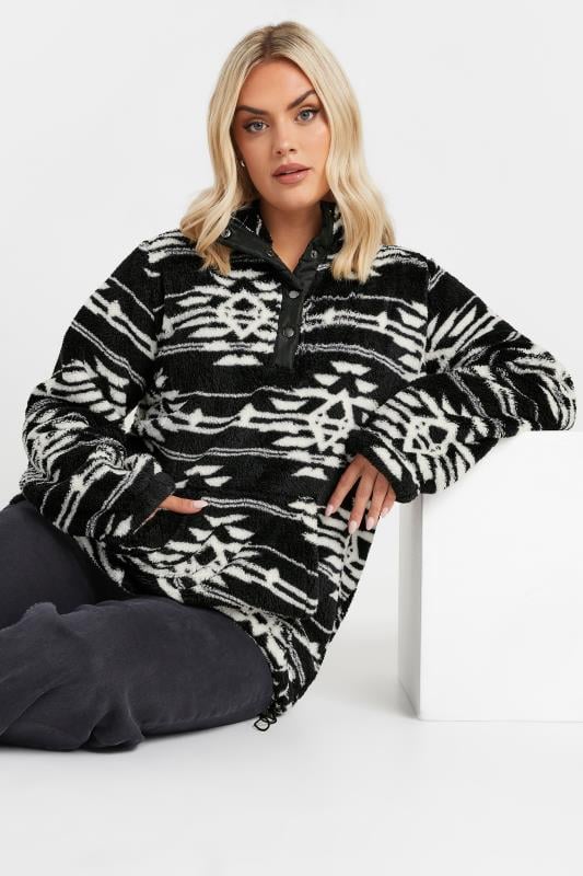 Yours YOURS Curve Black & White Aztec Print Fleece