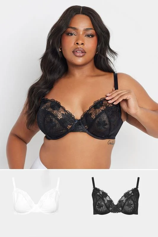 Yours YOURS Curve 2 PACK Black & White Lace Non Padded Underwired Bras