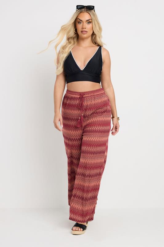 Yours YOURS Curve Rust Orange Zig Zag Metallic Wide Leg Trousers