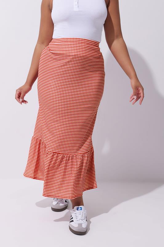 Limited Collection LIMITED COLLECTION Curve Red Gingham Print Maxi Skirt