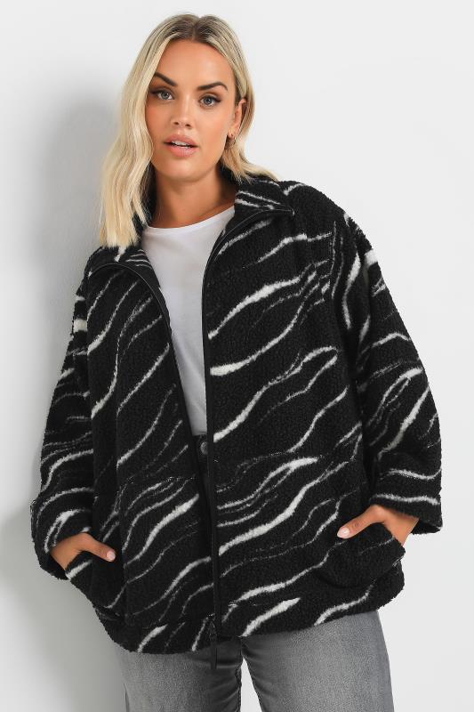 Yours YOURS Curve Black Zebra Print Teddy Fleece Jacket