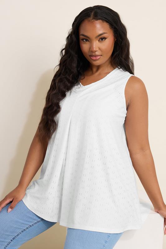 Yours YOURS Curve White Jacquard Pleat Front Vest Top