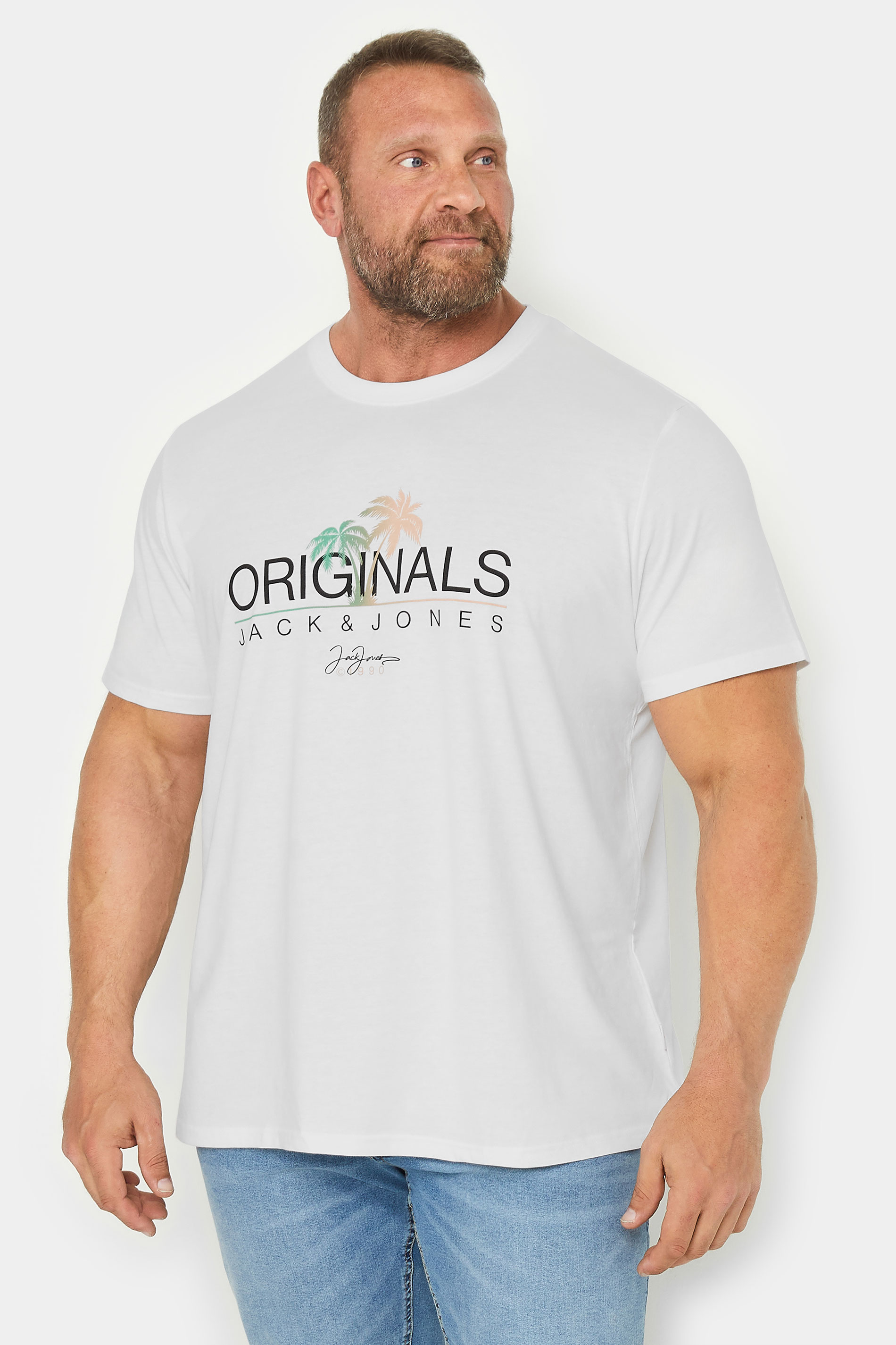 Jack & Jones JACK & JONES Big & Tall White Palm Tree Print 'Originals' T-Shirt