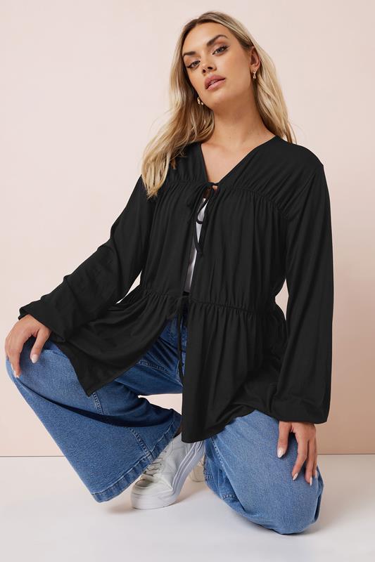 Yours YOURS Curve Black Gathered Bow Tie Front Top