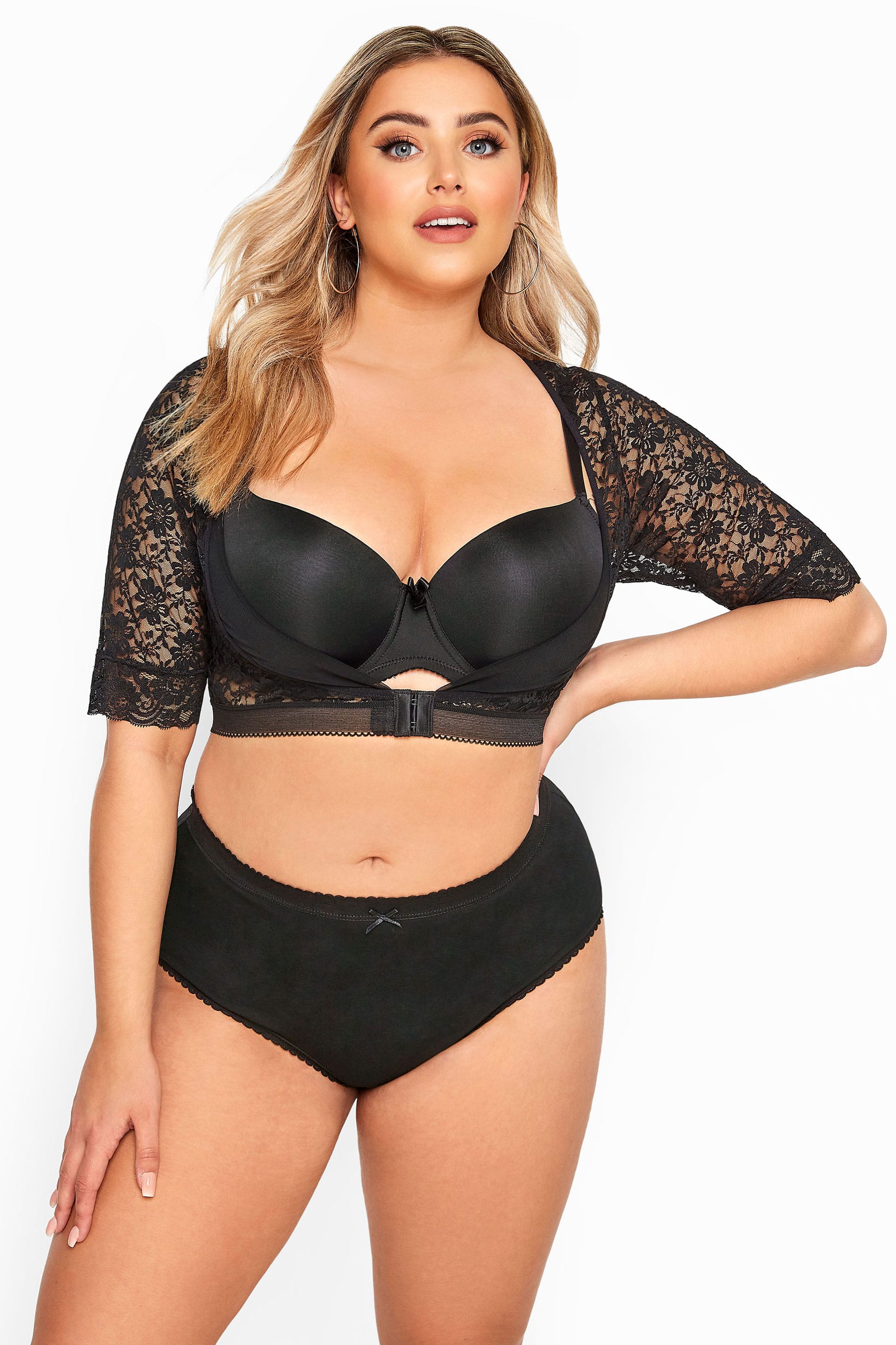 Yours YOURS Curve Black Lace Front Fastening Armwear Top