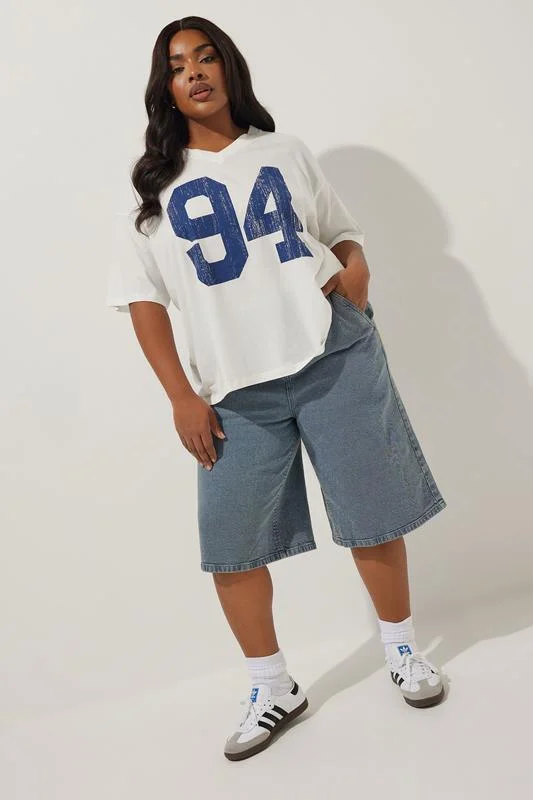 Limited Collection LIMITED COLLECTION Curve Blue Boxer Detail Denim Jorts