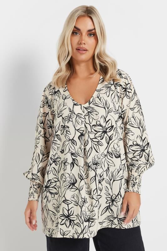 Yours YOURS Curve White Floral Print V-Neck Blouse