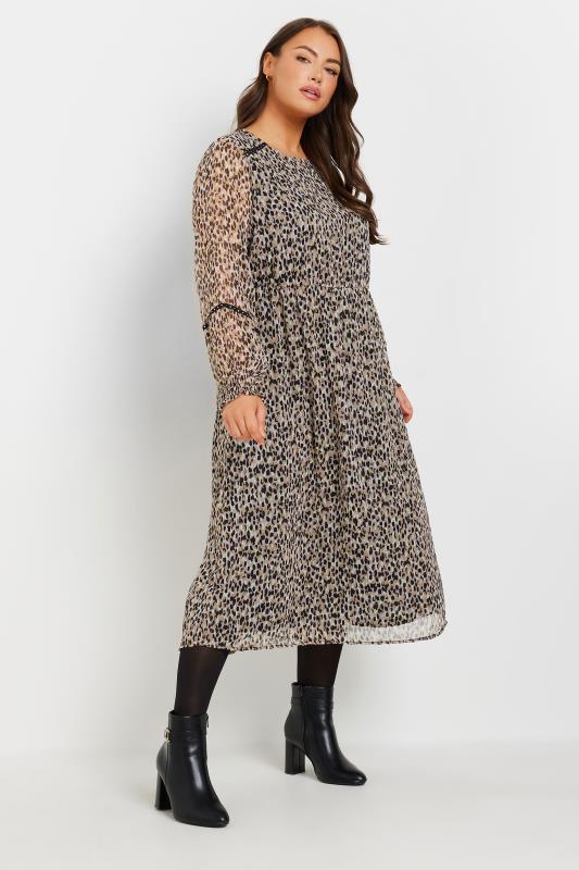 Yours YOURS Curve Natural Brown Abstract Print Chiffon Midaxi Dress