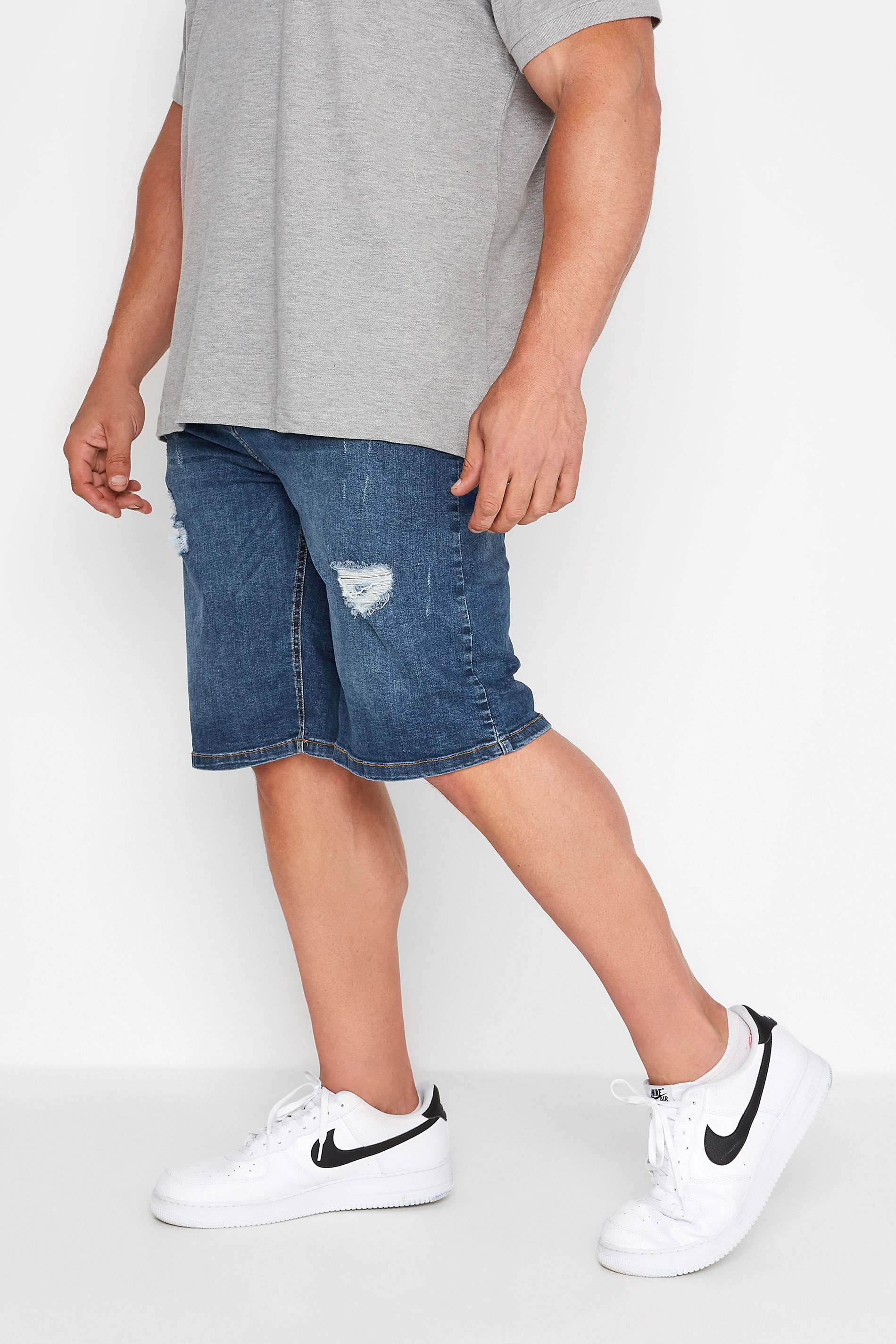 BadRhino BadRhino Big & Tall Mid Blue Ripped Denim Shorts