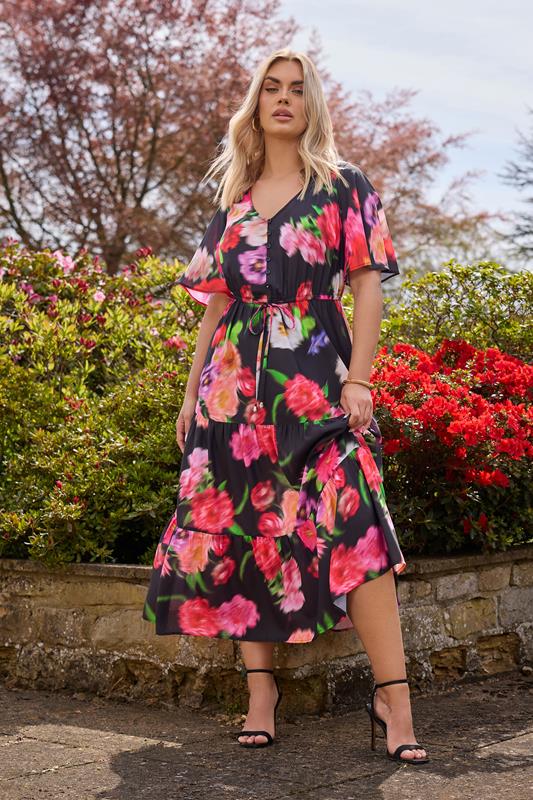 Yours YOURS Curve Black Floral Tiered Maxi Dress