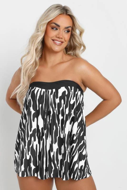 Yours YOURS Curve Black & White Abstract Print Tankini Top