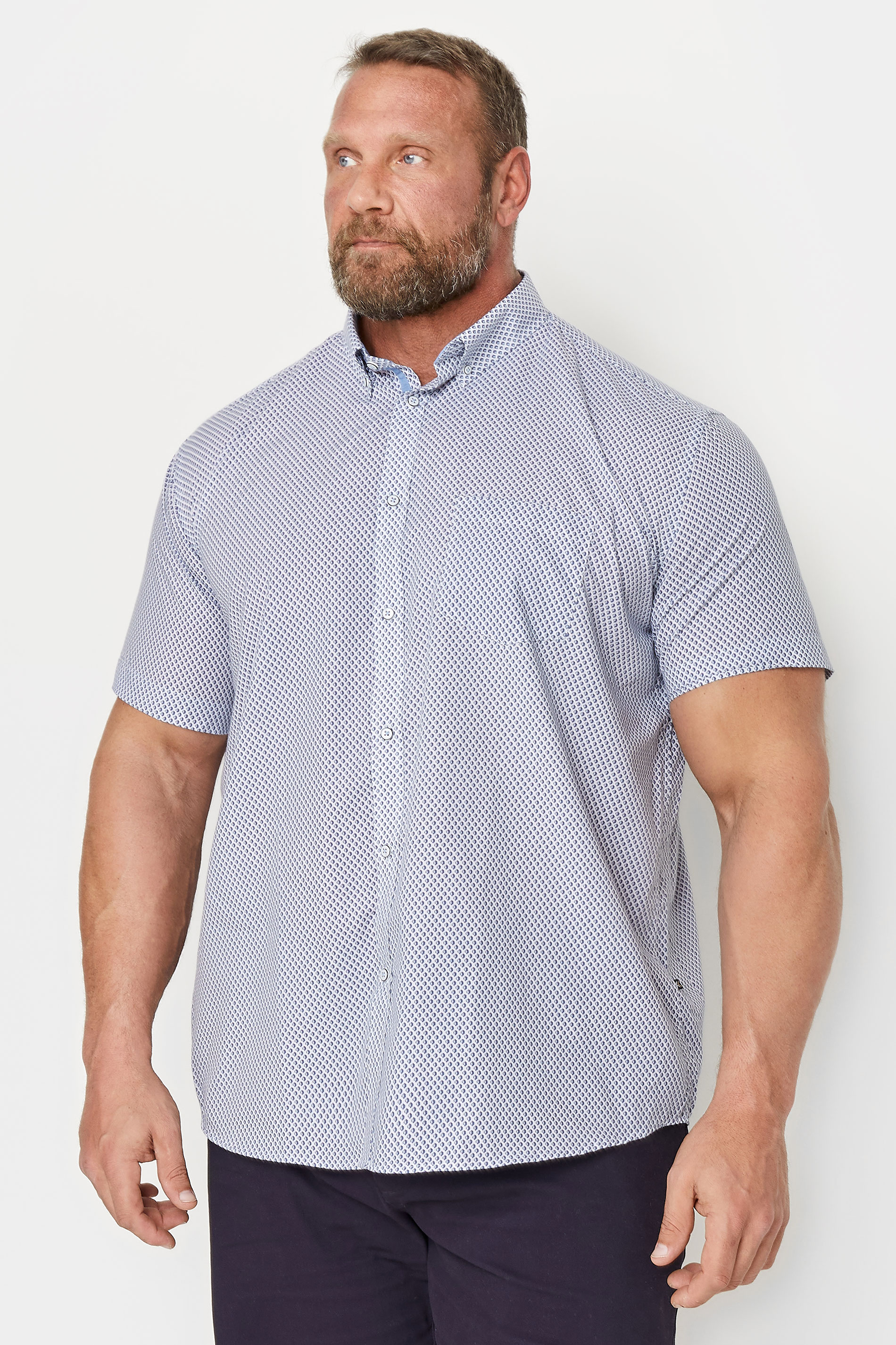 Kam KAM Big & Tall Blue Geometric Print Short Sleeve Shirt