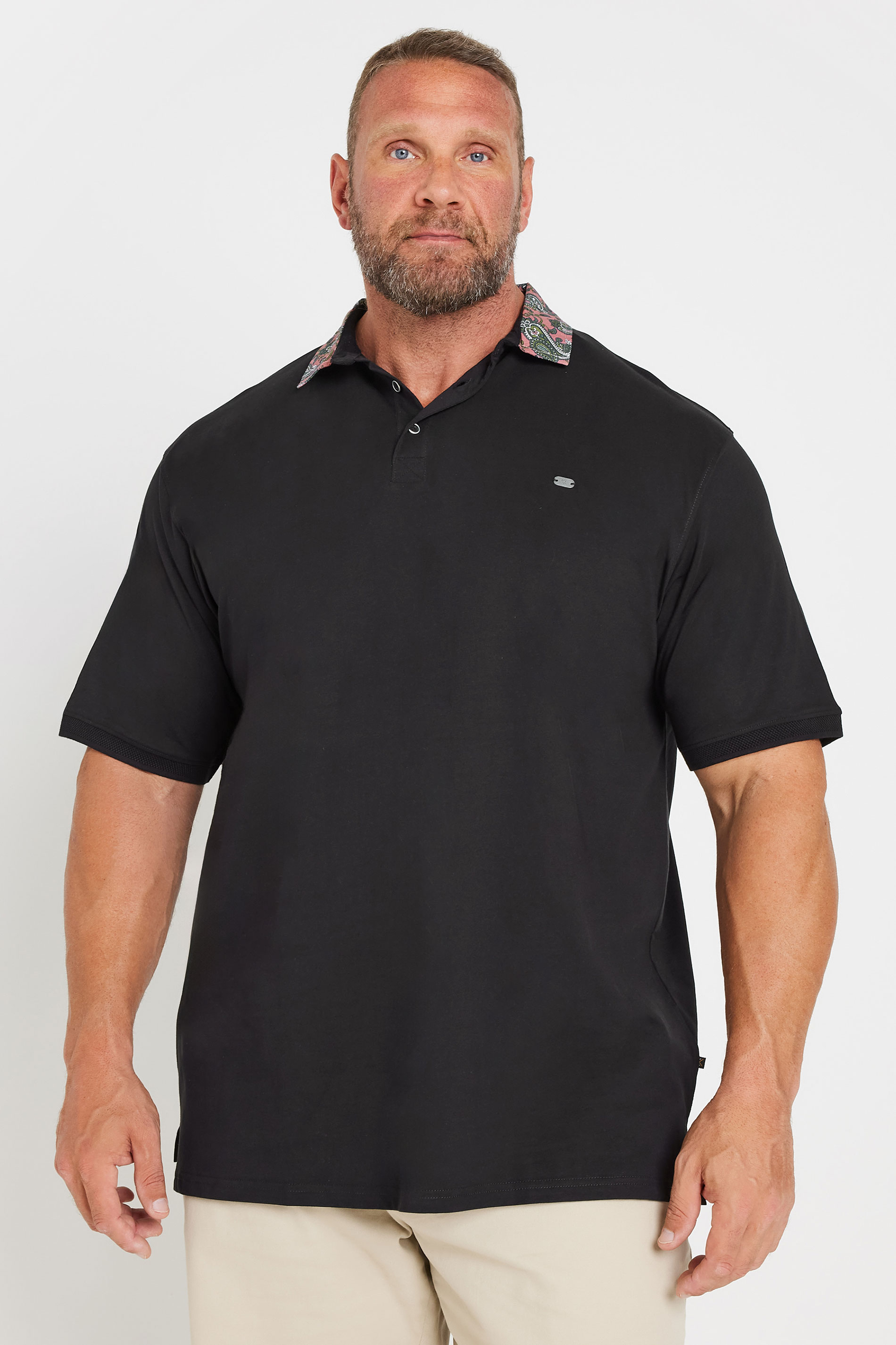 Kam KAM Big & Tall Black Jersey Floral Collar Polo Shirt