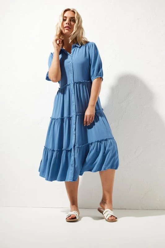 Yours YOURS Curve Blue Midaxi Denim Chambray Shirt Dress
