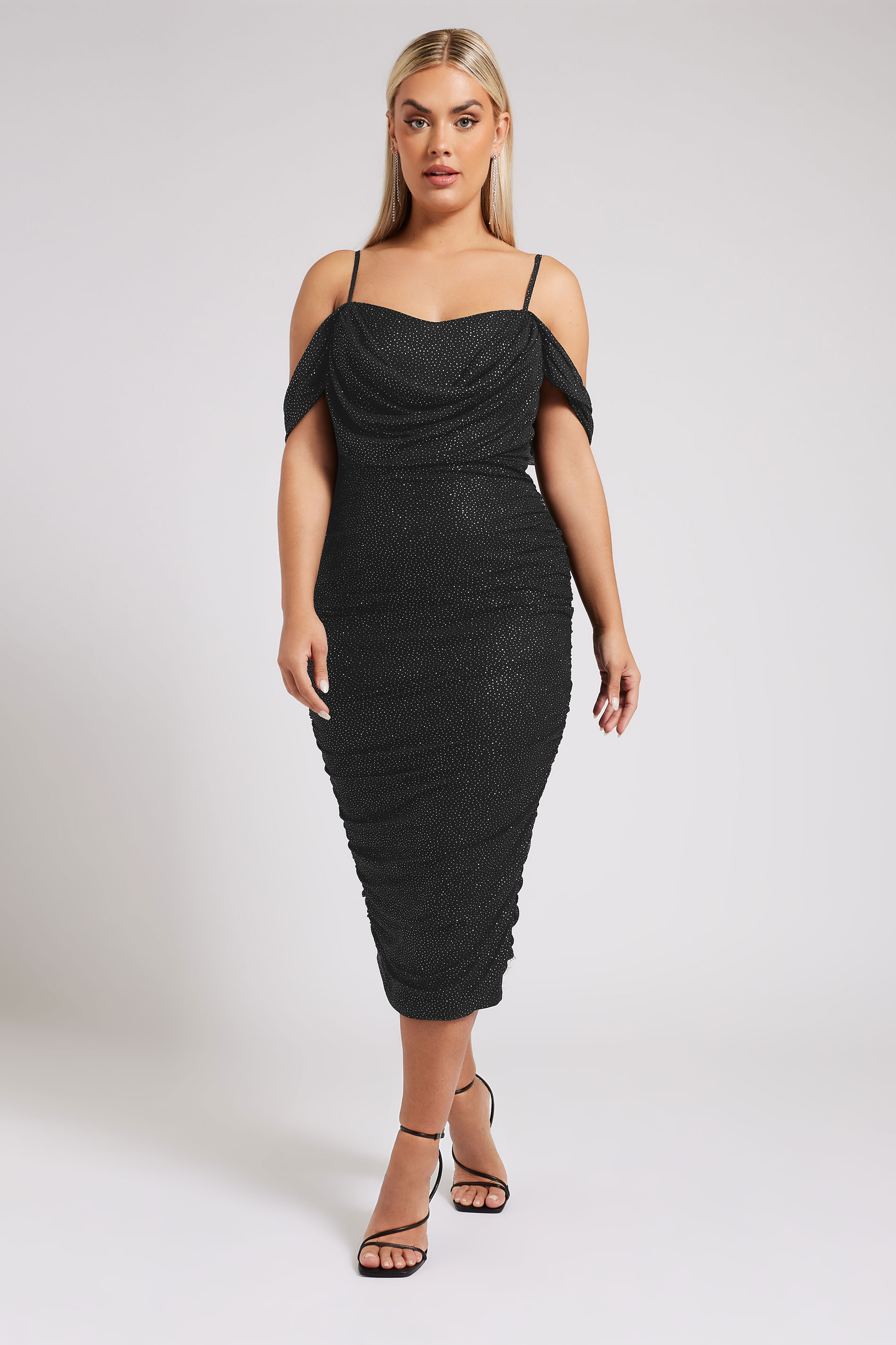 Yours London YOURS LONDON Curve Black Cold Shoulder Glitter Mesh Dress