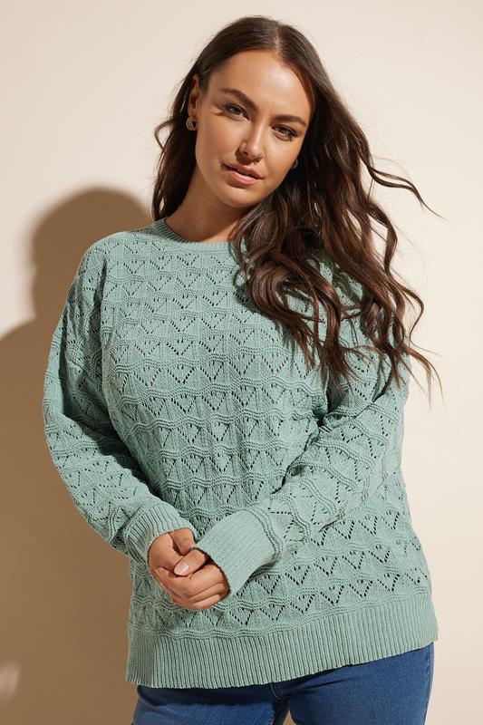 Yours YOURS Curve Light Blue Crochet Chenille Jumper