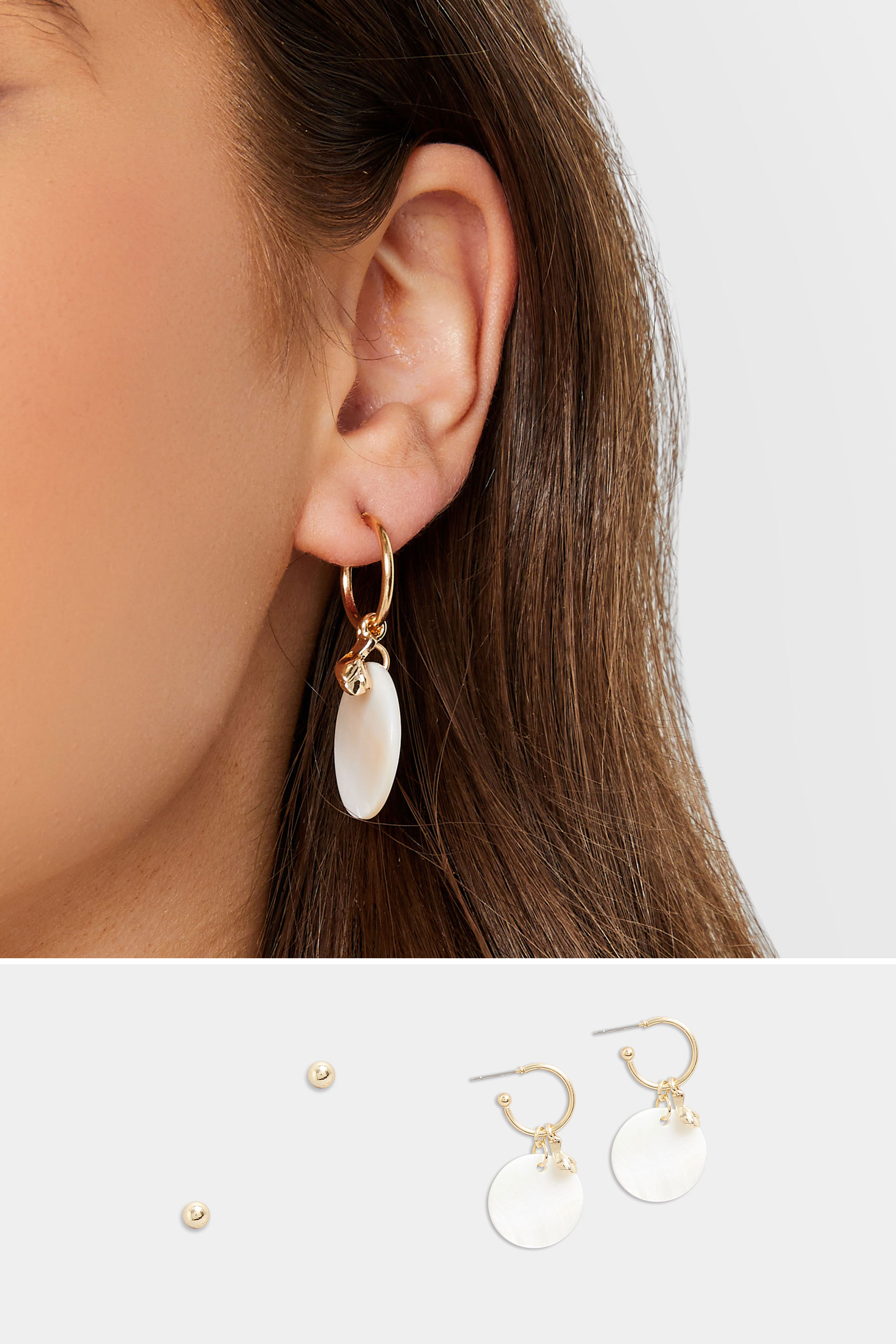 Yours 2 PACK Gold & White Shell Drop Hoop Earrings