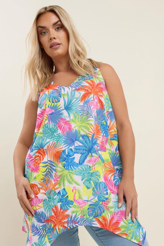 Yours YOURS Curve Blue Tropical Print Vest Top