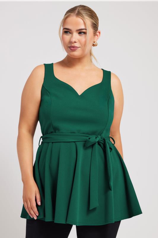 Yours London YOURS LONDON Curve Green Sleeveless Peplum Top