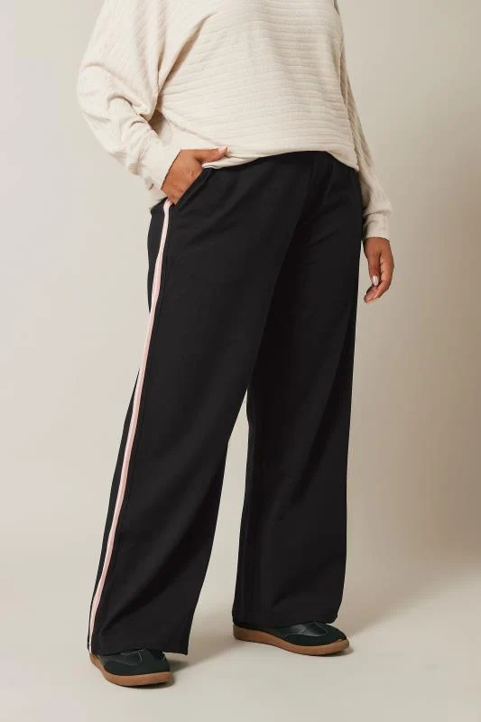 Evans EVANS Curve Black & Pink Side Stripe Wide Leg Trousers