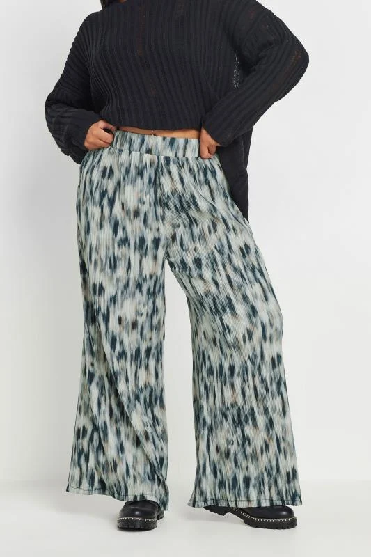 Yours YOURS Curve Light Blue Abstract Print Wide Leg Trousers