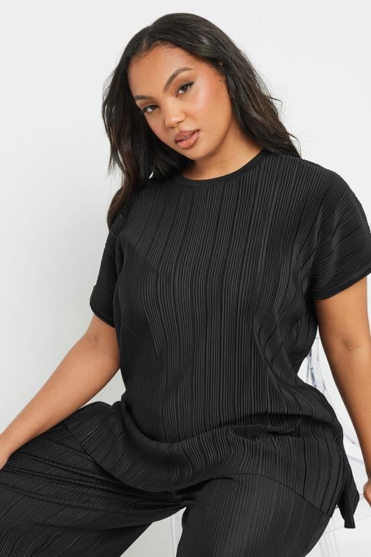 Yours YOURS Curve Black Plisse Top