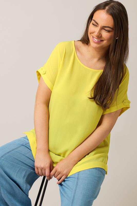 Evans EVANS Curve Yellow Button Sleeve Blouse