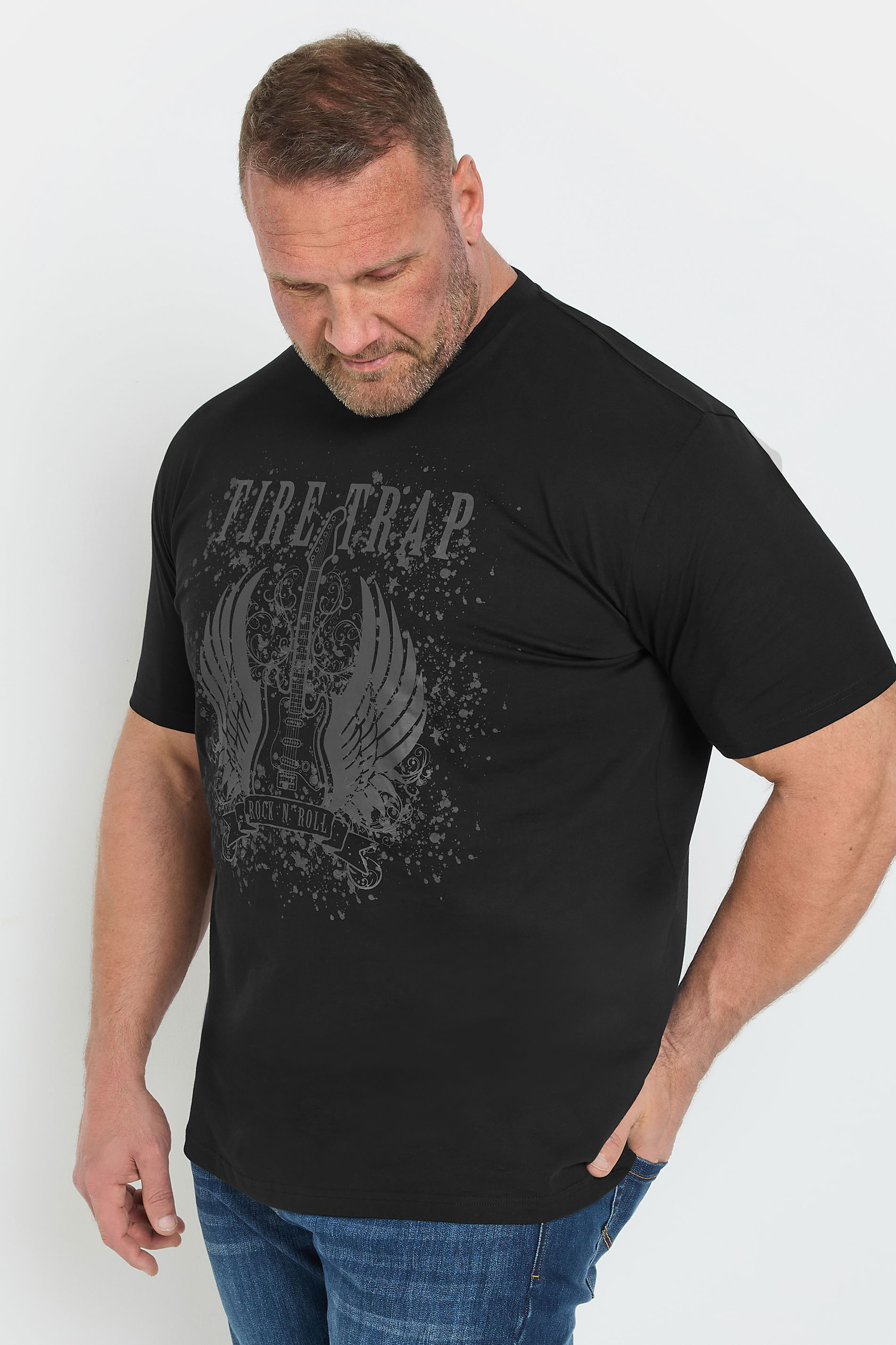 Firetrap FIRETRAP Big & Tall Black 'Rock 'N' Roll' Print T-Shirt