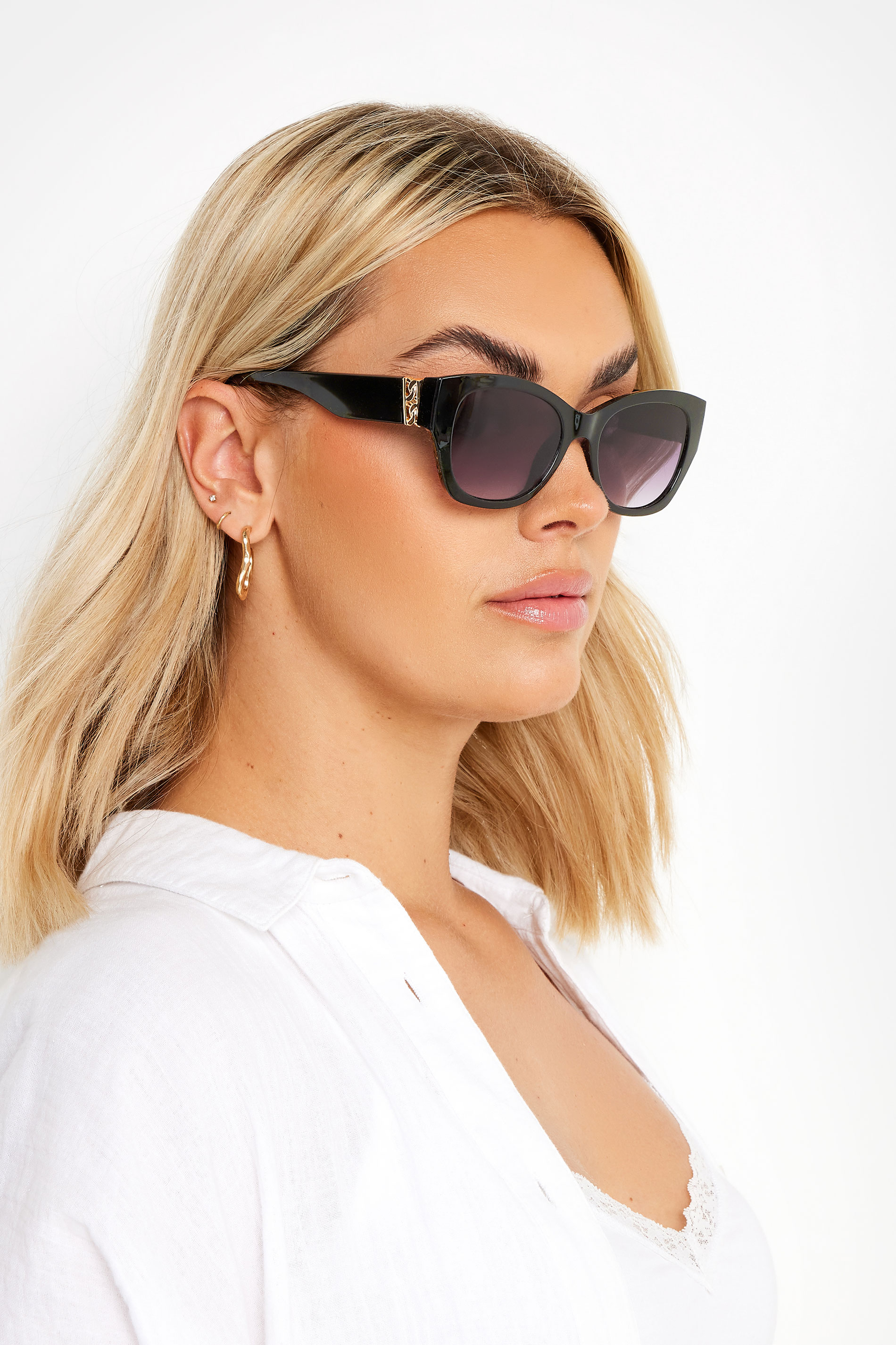 Yours Black & Gold Tone Chain Arm Sunglasses