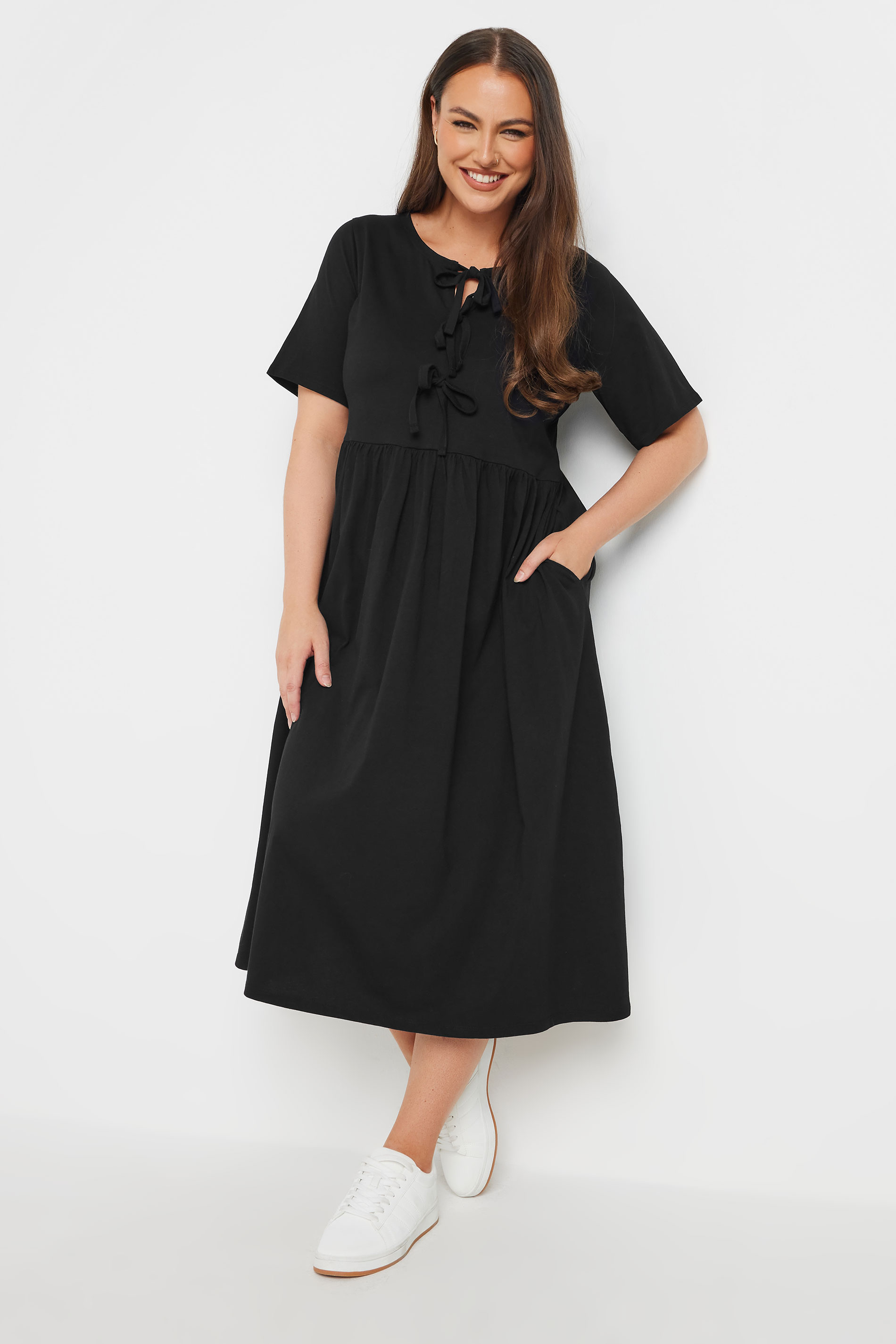 Yours YOURS Curve Black Bow Tie Front Midi Dress