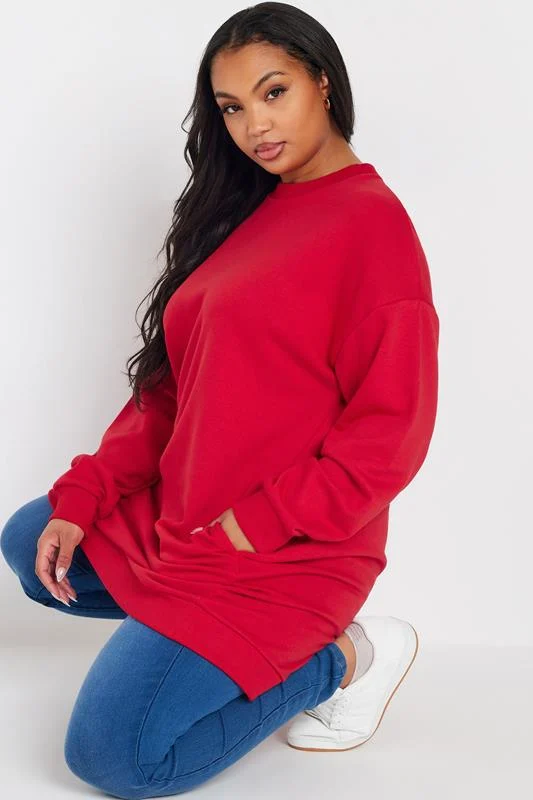 Yours YOURS Curve Red Long Sleeve Longline Sweatshirt
