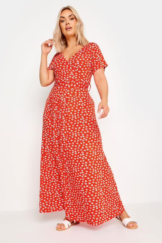 Yours YOURS Curve Orange Ditsy Floral Print Maxi Wrap Dress