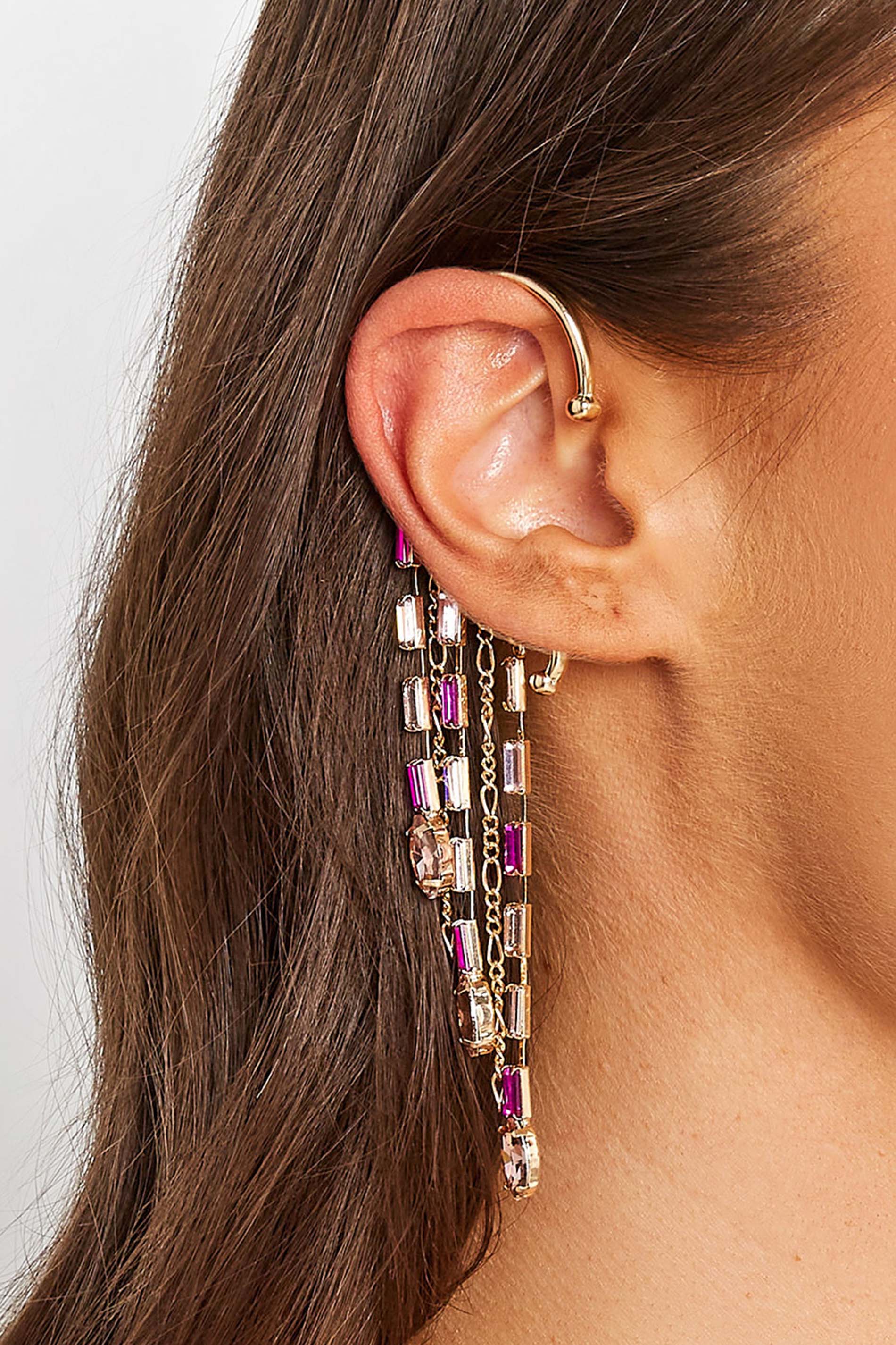 Yours Gold & Pink Diamante Ear Cuff Earring