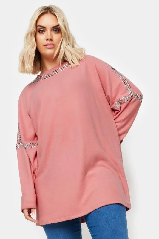 Yours YOURS Curve Pink Stud Neckline Embellished Jumper