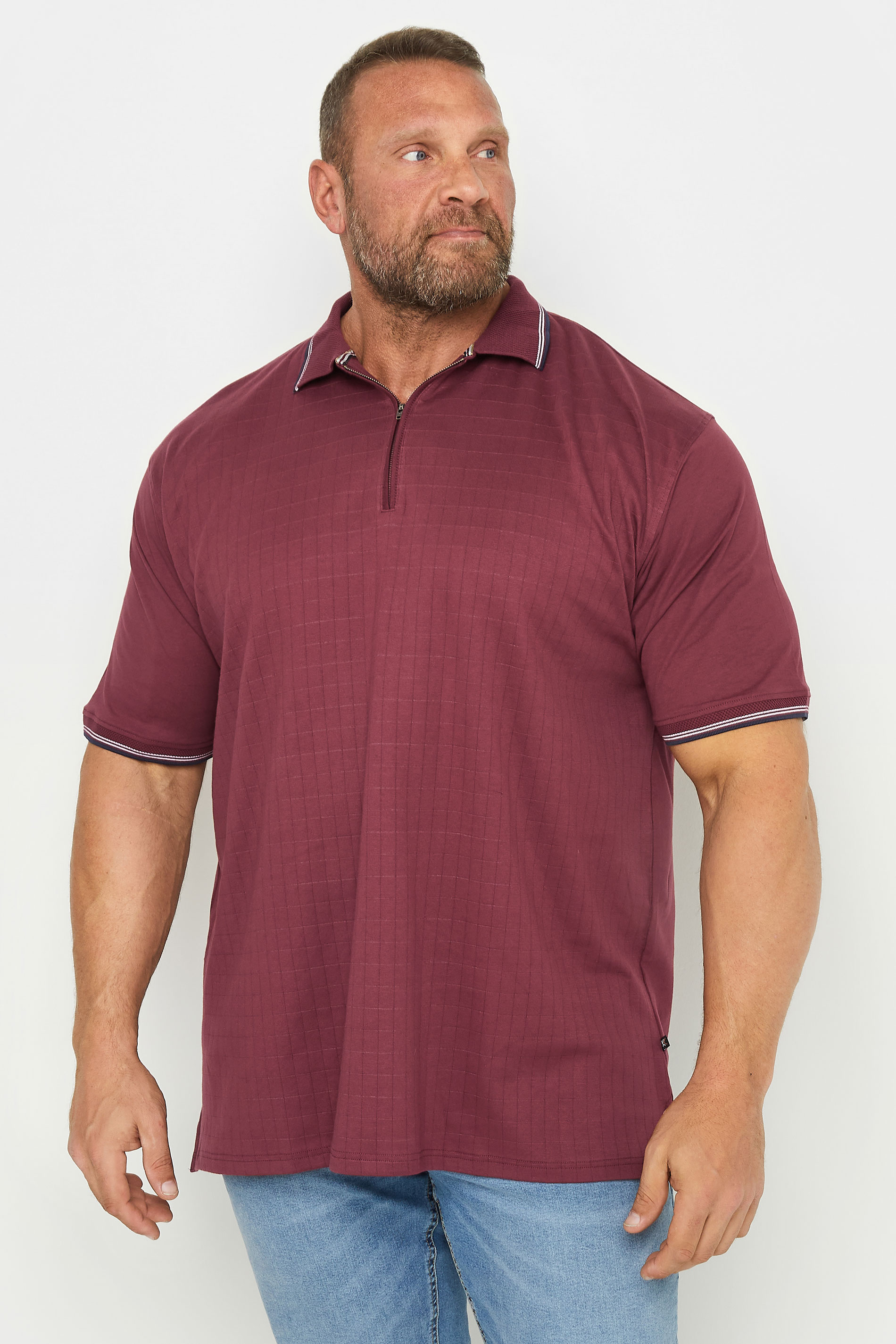 Kam KAM Big & Tall Burgundy Red Quarter Zip Polo Shirt