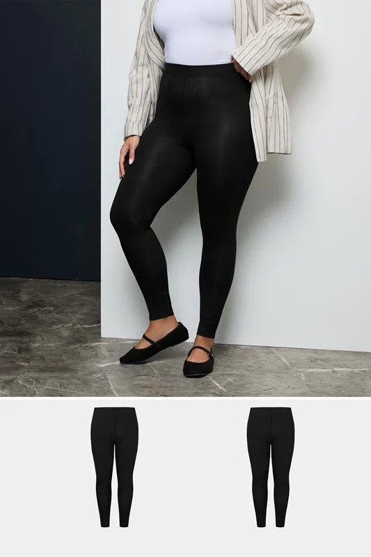 YOURS FOR GOOD YOURS FOR GOOD 2 PACK Curve Black Cotton Stretch Leggings