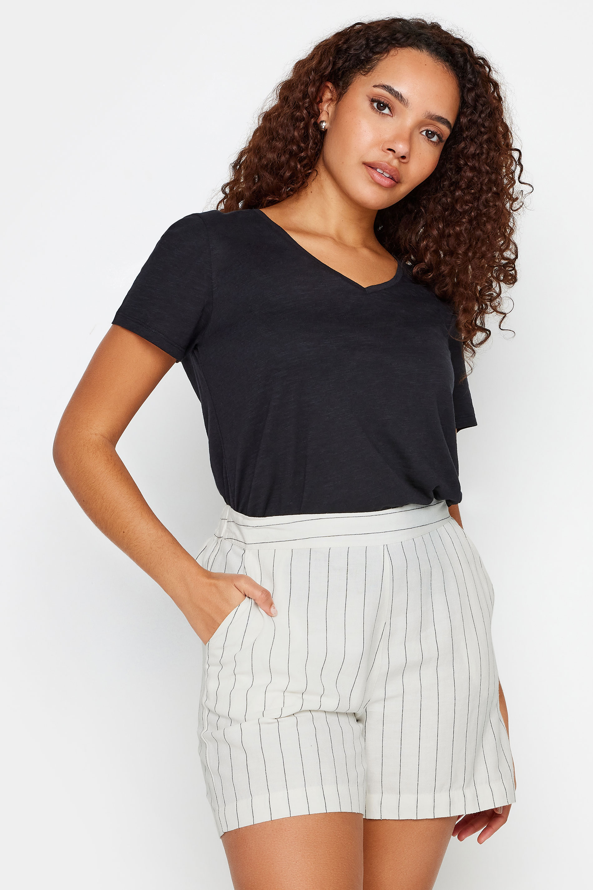 M&Co Womens M&Co Ivory White Stripe Print Linen Shorts