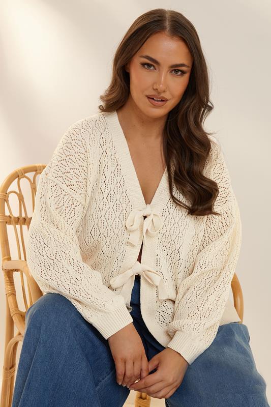 Yours YOURS Curve White Crochet Tie Cardigan