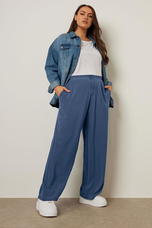 Yours YOURS Curve Blue Wide Leg Chambray Trousers