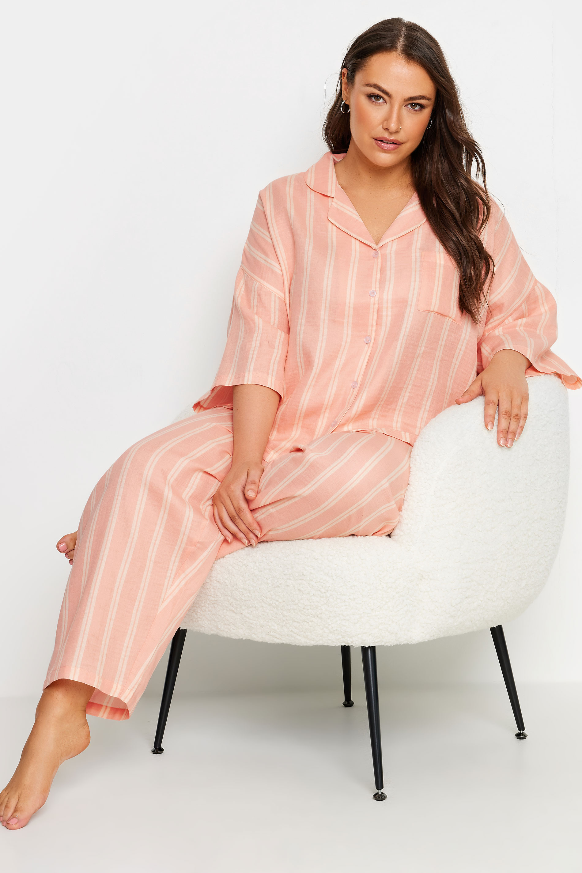 Yours YOURS Curve Orange Stripe Print Pyjama Set