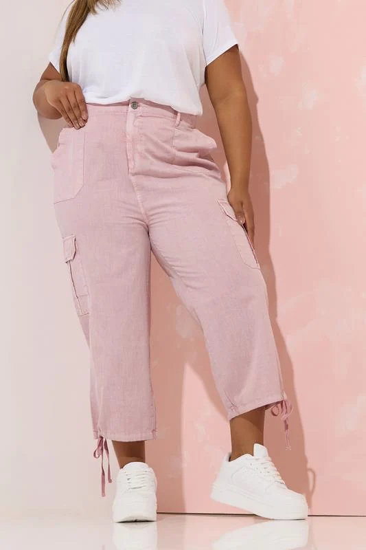 Yours YOURS Curve Pink Cotton Cropped Cargo Trousers