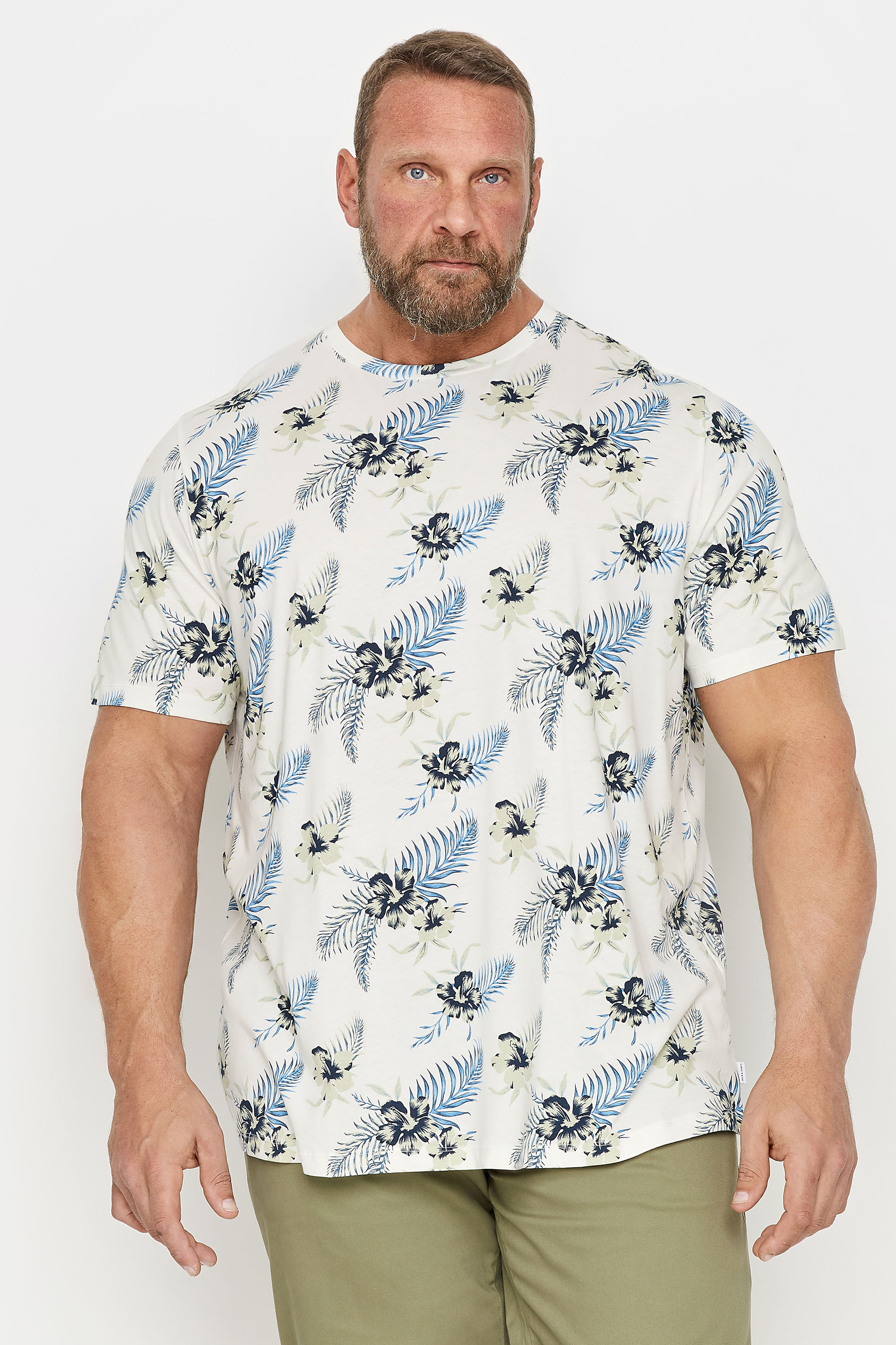 Jack & Jones JACK & JONES Big & Tall White Tropical Print Short Sleeve T-Shirt