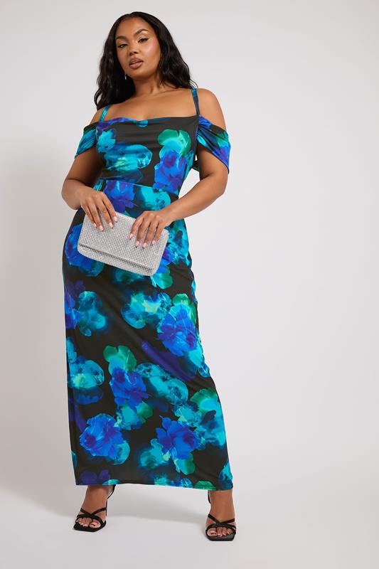 Yours London YOURS LONDON Curve Black & Blue Floral Print Maxi Dress