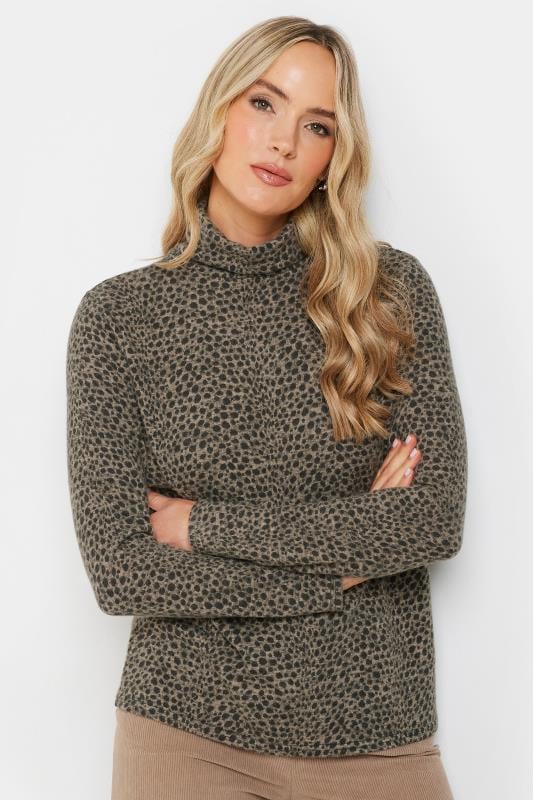 LTS LTS Tall Brown Animal Print Soft Touch Roll Neck Jumper
