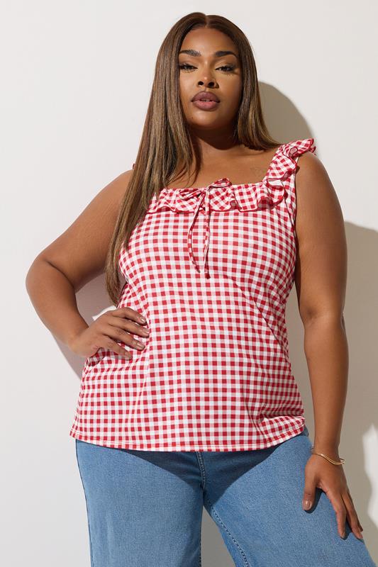 Limited Collection LIMITED COLLECTION Curve Red Gingham Frill Tie Top