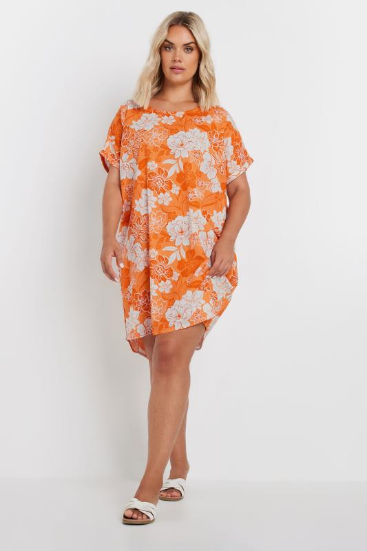 Yours YOURS Curve Orange Floral Print Tunic Dress