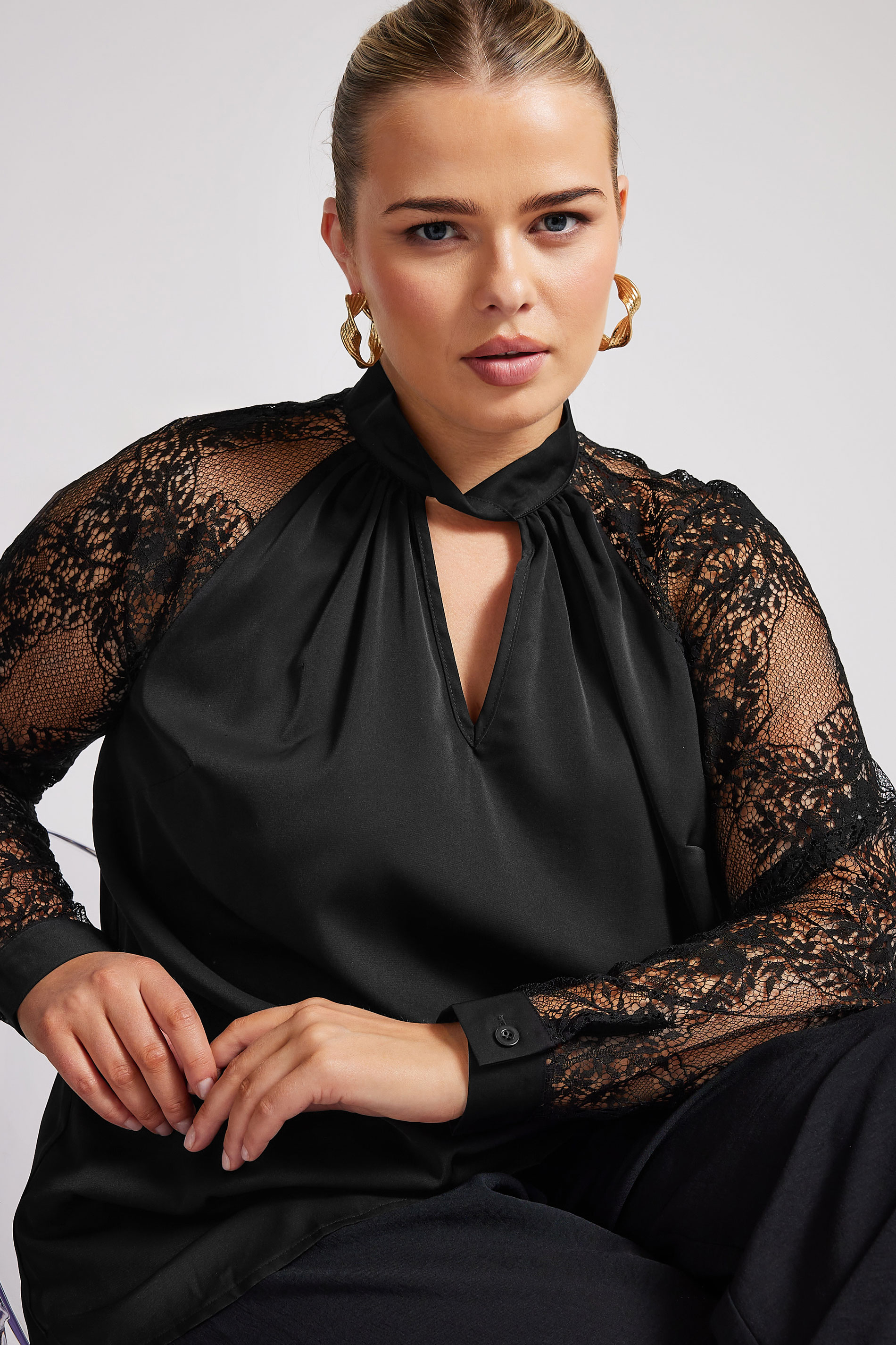 Yours London YOURS LONDON Curve Black Lace Sleeve Blouse