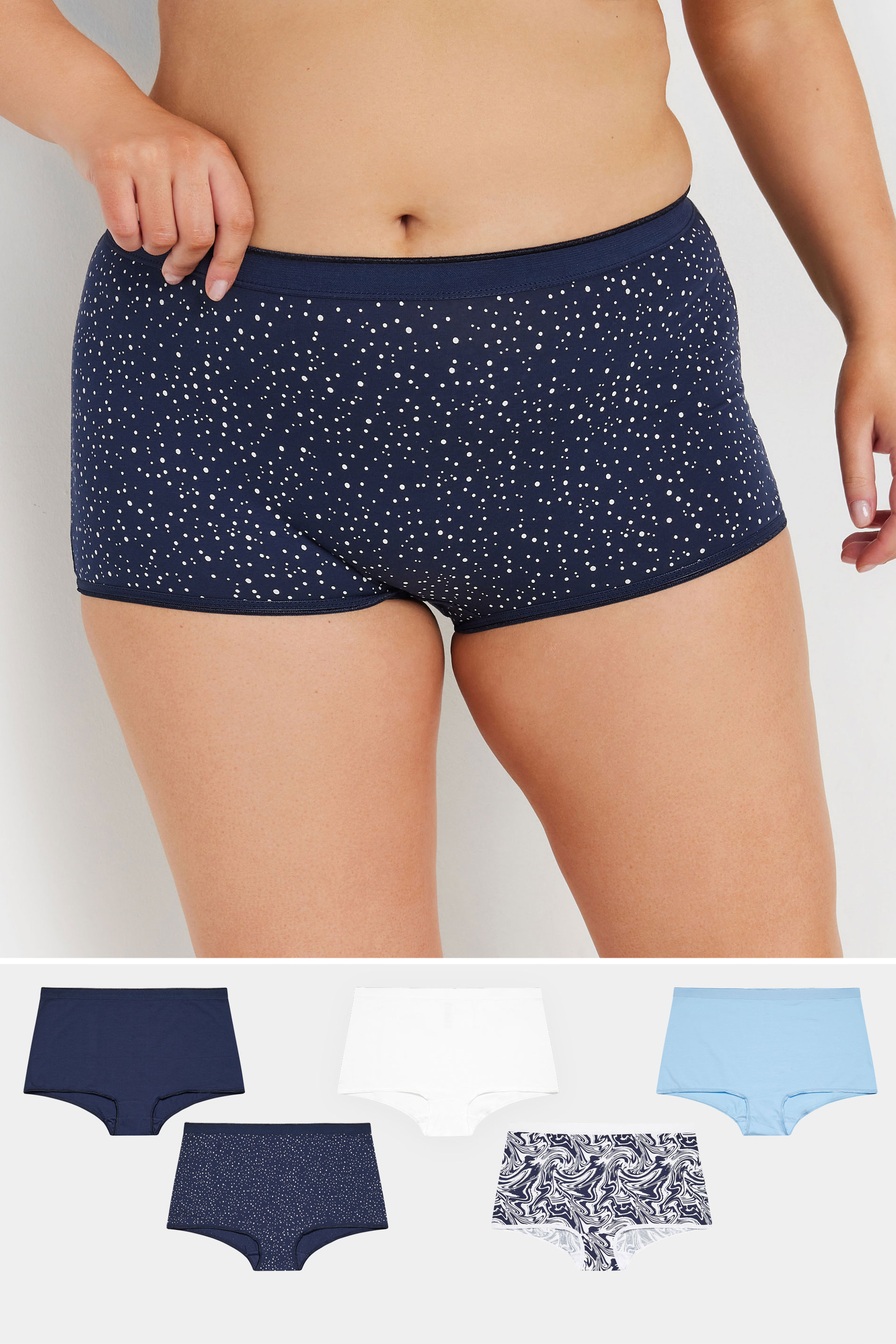 Yours YOURS Curve 5 PACK Blue Marble Print Shorts